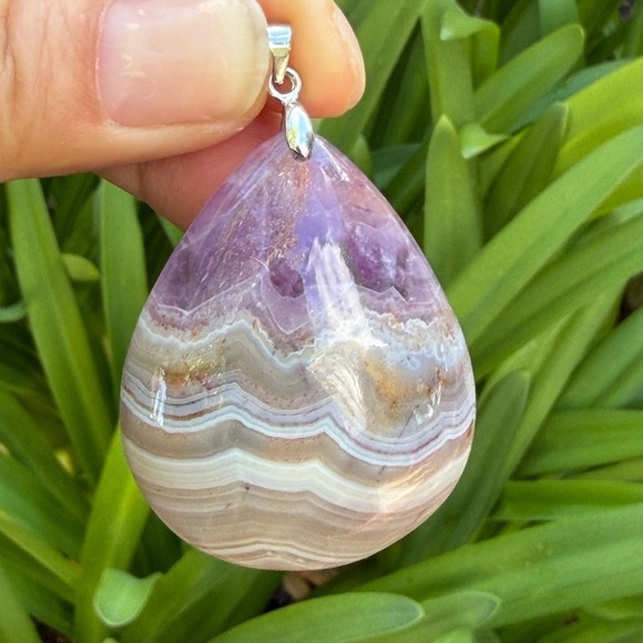Sterling silver‎ 925 stamped Aurora agate amethyst pendant 0344 - Picture 3 of 6